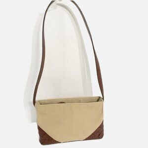 Nine West Cotton Canvas Braided Leather Details/Trim Shoulder Bag Zip Closure